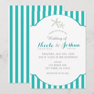 Zeester Teal Turquoise Gestreepte Elegante Strand Kaart