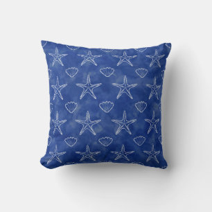 Zeester Zeeschelp Schetspatroon Blauw Aquarel Kussen
