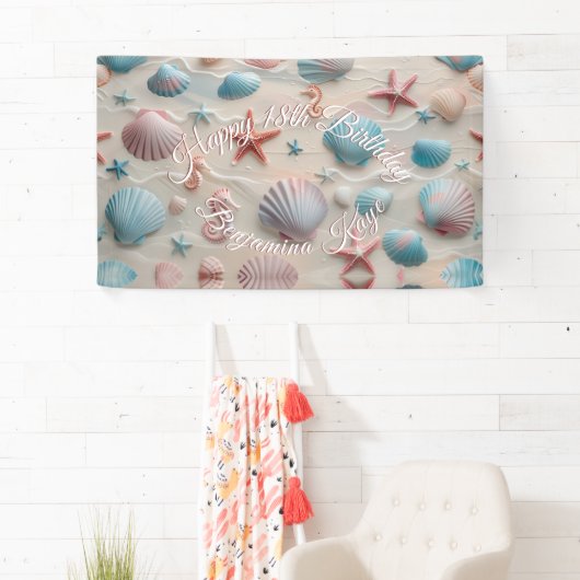 Zeester, Zeeschelp, Zeepaardjes & Pastel Zandfeest Spandoek (Insitu)