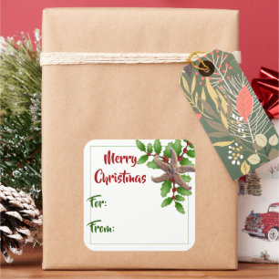 Zeesterker en Hulst Groene Strand Kerstcadeaukaart Vierkante Sticker