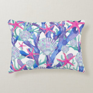 Zeesterkoraal Zeedieren Roze Paars Aquarel Accent Kussen