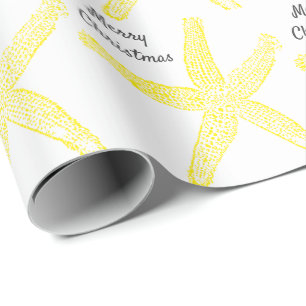 Zeesterpatroon Goud Geel Prettig Kerstfeest Strand Cadeaupapier