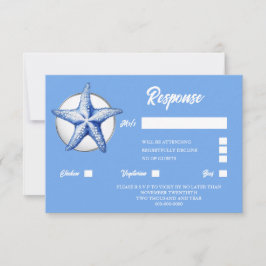 Zeesterren blauw wit zilver kust chique reactie RSVP kaartje