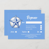 Zeesterren blauw wit zilver kust chique reactie RSVP kaartje (Voorkant / Achterkant)