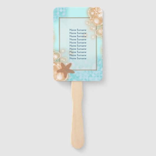 Zeesterren bubbels hawaii blauw sinaasappel tafel handwaaier (Achterkant)