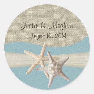 Zeesterren & Burlap Ocean Sky Blue Ronde Sticker