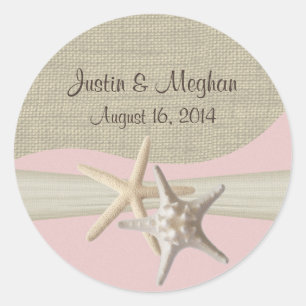 Zeesterren & Burlap Roze Ronde Sticker