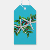 Zeesterren en Holly Aqua Blue Kerstmis Cadeaulabel (Achterkant)