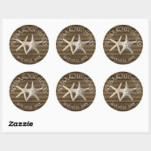 Zeesterren en hout ronde sticker (Vel)