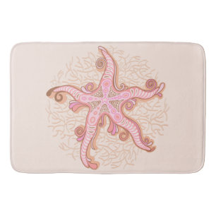 Zeesterren en koraalroze pastelpatroon badmat