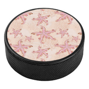 Zeesterren en koraalroze pastelpatroon hockey puck