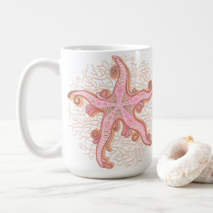 Zeesterren en koraalroze pastelpatroon koffiemok