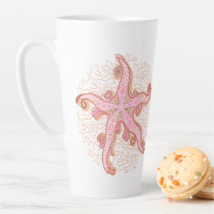 Zeesterren en koraalroze pastelpatroon latte mok