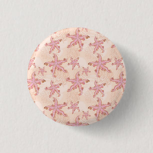 Zeesterren en koraalroze pastelpatroon ronde button 3,2 cm