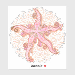 Zeesterren en koraalroze pastelpatroon sticker