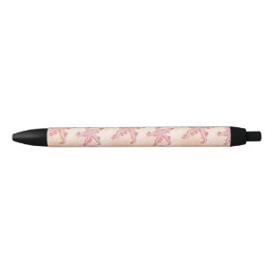 Zeesterren en koraalroze pastelpatroon zwarte inkt pen
