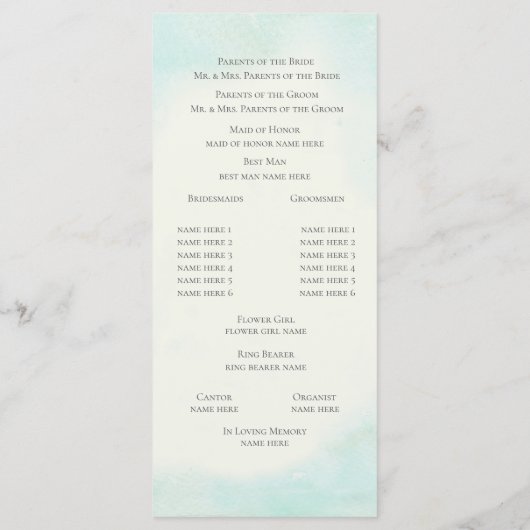 Zeesterren en Lace Aqua huwelijksprogramma Programma (Achterkant)