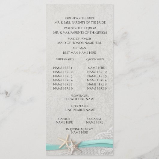 Zeesterren en Lace Grey huwelijksprogramma Programma (Achterkant)
