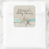 Zeesterren en lint  Baby shower Vierkante Sticker (Tas)