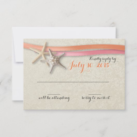 Zeesterren en lint Koraal en Roze Reactie RSVP Kaartje (Voorkant)
