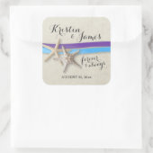 Zeesterren en lint Paarse en blauwe strand Vierkante Sticker (Tas)