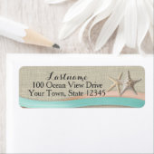 Zeesterren en lint rustieke strand etiket (Insitu)