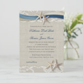 Zeesterren en lint strand marine blauw en champagn kaart (Staand voorkant)