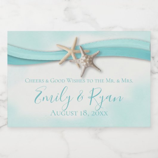 Zeesterren en lint Turquoise Beach Sparkling Wijnetiket (Enkel label)