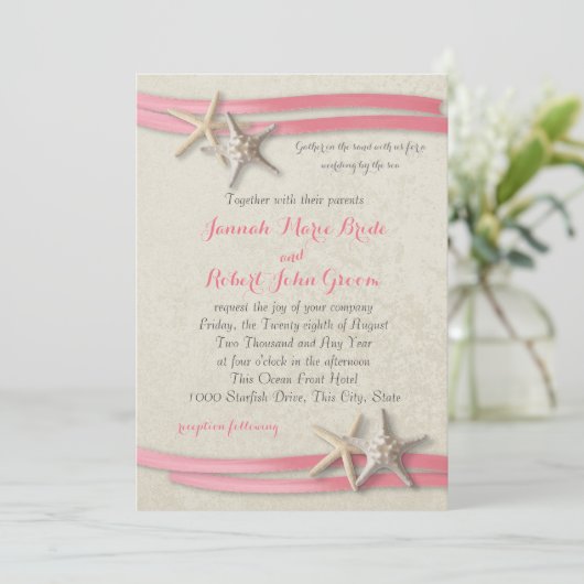 Zeesterren en Roze Lint Kaart (Staand voorkant)