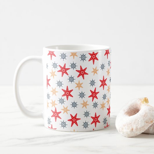 Zeesterren en stuurwielen patroon koffiemok (Met donut)