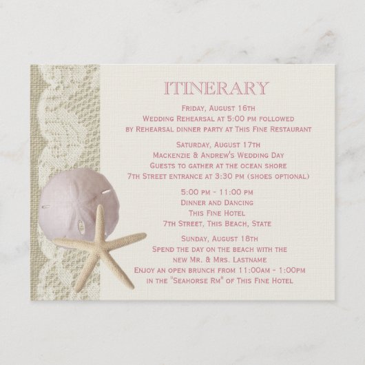 Zeesterren en Zanddollar  Beach Informatiekaartje (Voorkant)