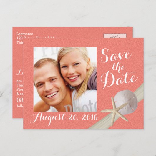 Zeesterren Foto Sla de datum Koraal Aankondigingskaart (Voorkant / Achterkant)