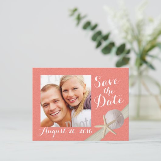 Zeesterren Foto Sla de datum Koraal Aankondigingskaart (Staand voorkant)