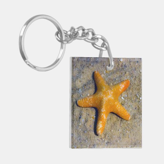 Zeesterren in het Zandstrand Thema Aangepaste teks Sleutelhanger (Voorkant Links)