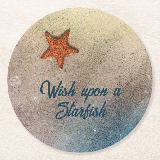Zeesterren in Zand en Surf Beachy Coastal Ronde Kartonnen Onderzetter (Voorkant)
