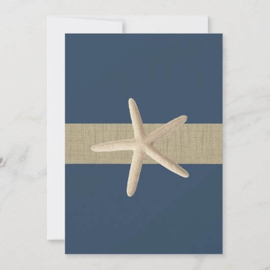 Zeesterren Navy Blue Stripes Beach Wedding Kaart (Voorkant)