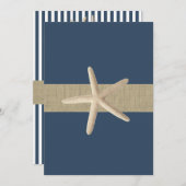Zeesterren Navy Blue Stripes Beach Wedding Kaart (Voorkant / Achterkant)