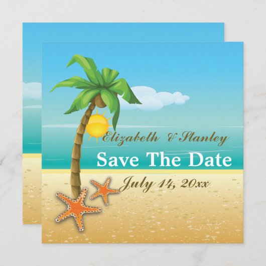 Zeesterren op het strand bruiloft Save the Date (Voorkant / Achterkant)