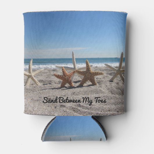 Zeesterren op het strand - gepersonaliseerd blikjeskoeler (Voorkant)