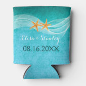 Zeesterren paar en sluier turquoise strand bruilof blikjeskoeler (Voorkant)