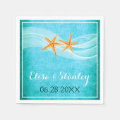 Zeesterren paar en sluier turquoise strand bruilof servetten (Voorkant)