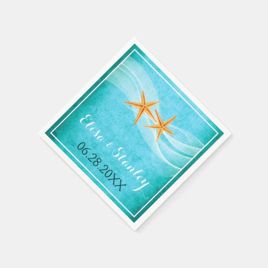 Zeesterren paar en sluier turquoise strand bruilof servetten (Hoek)