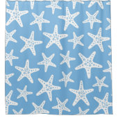 Zeesterren patroon blauw douchegordijn (Voorkant)