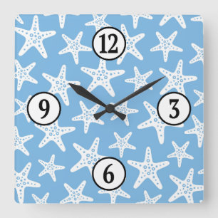 Zeesterren patroon blauw vierkante klok