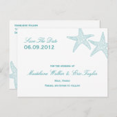 Zeesterren Save The Date Briefkaart - Turquoise (Voorkant / Achterkant)