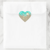 Zeesterren strand zand oceaan water goud turquoise hart sticker (Tas)