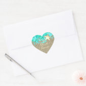 Zeesterren strand zand oceaan water goud turquoise hart sticker (Envelop)