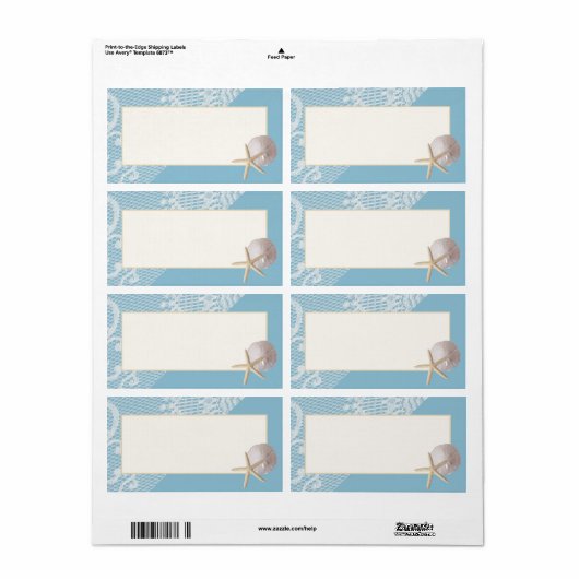 Zeesterren Zand Dollar en Kant Blauw Etiket (Full Sheet)