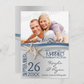 Zeesterren Zilver en Blauw Lint Save the Date (Voorkant / Achterkant)