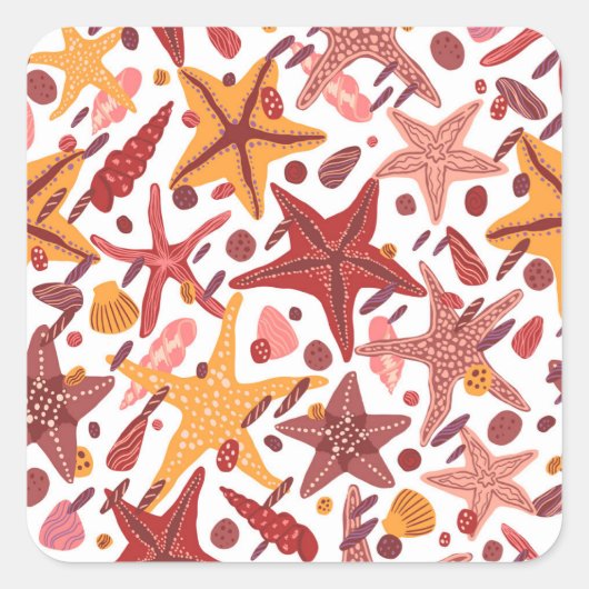 Zeesterschelpen: Scandinavisch Zee Vierkante Sticker (Voorkant)